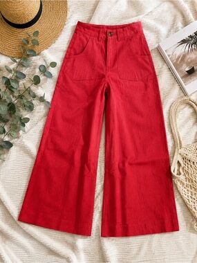 glam Wide-Leg High-Rise Pants in Red